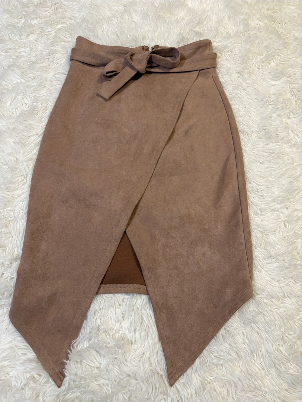 Asymmetrical Brown Mauve Suede Tie-Waist Suede Skirt